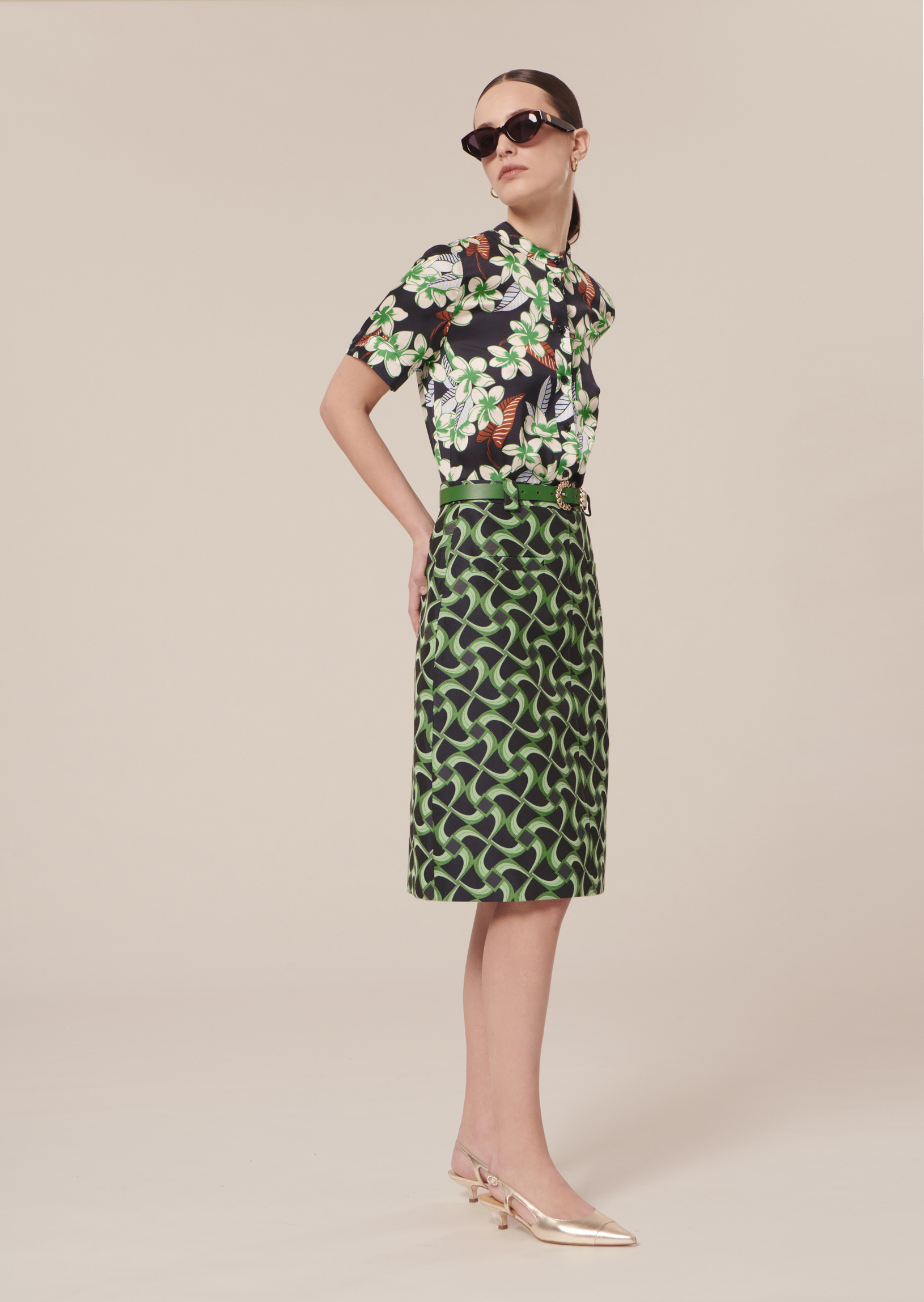 Jupe Droite En Soie Tara Jarmon - Taille 40-42, Couleur Vert Anis - Occasion Très Bon état