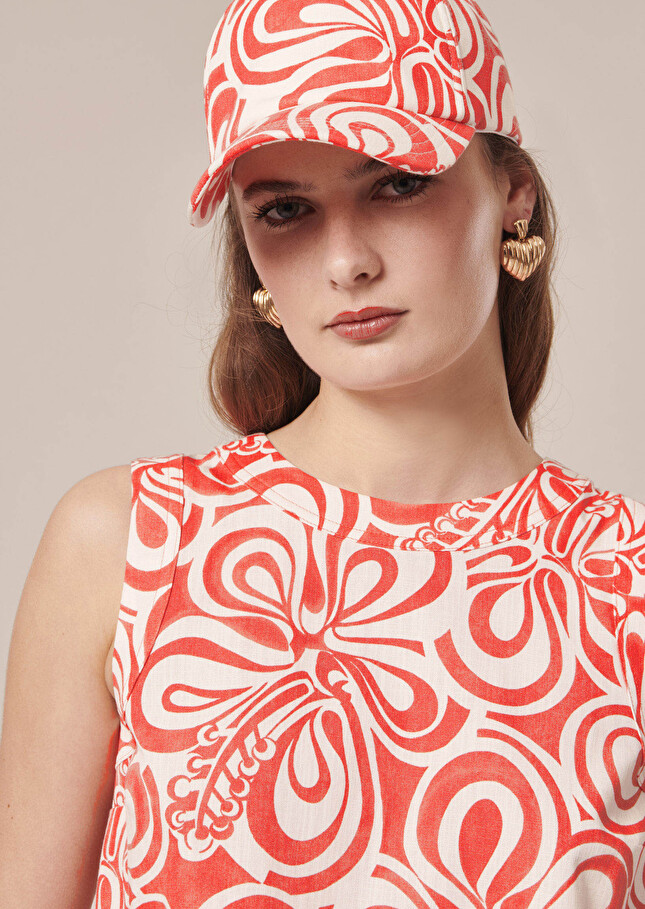Casquette Carole écrue à motif graphique corail Corail TARA JARMON