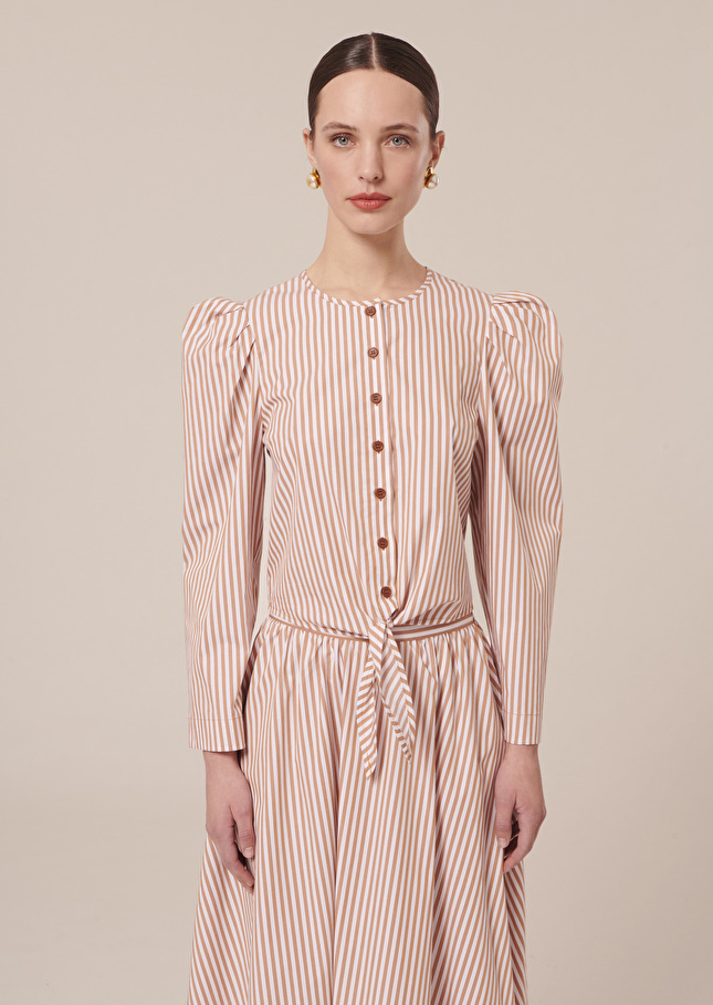 Chemise Cleo blanche à rayures marron en popeline Cognac TARA JARMON