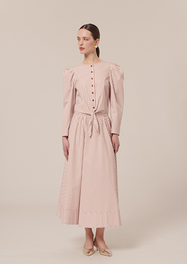 Chemise Cleo blanche à rayures marron en popeline Cognac TARA JARMON