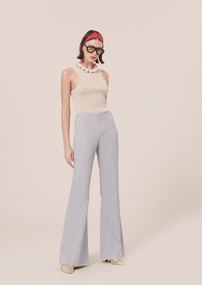 Pantalon Penina bleu en tissu flammé Bleu TARA JARMON