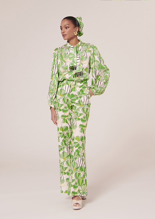 Pantalon Primavera vert imprimé à fleurs Vert TARA JARMON