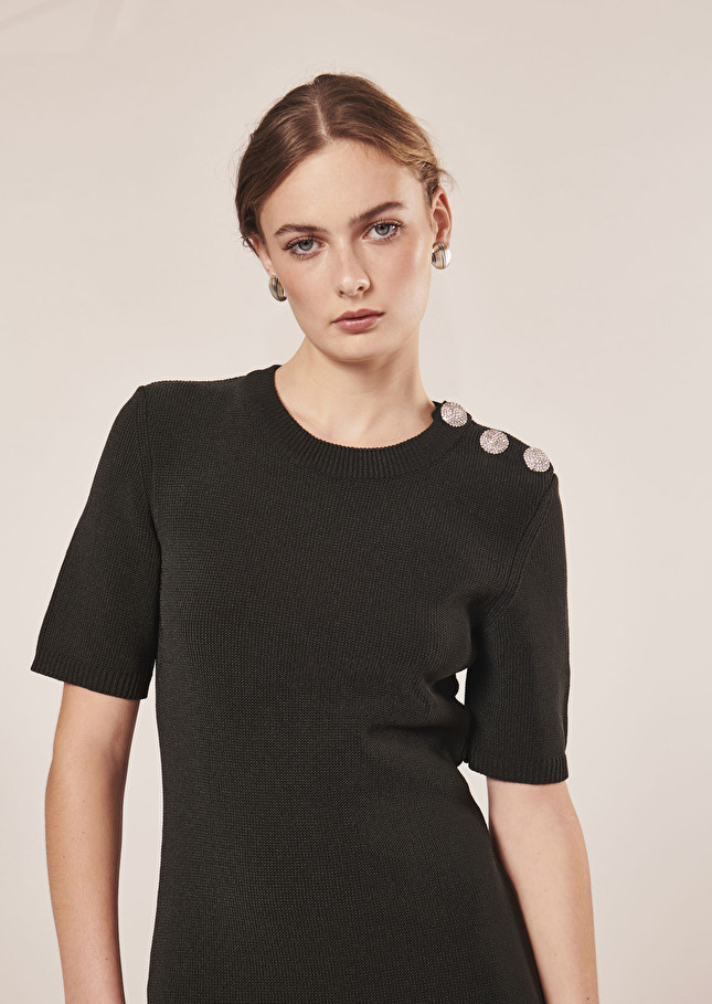 Robe Rayonnante noire en coton irisé Acier TARA JARMON