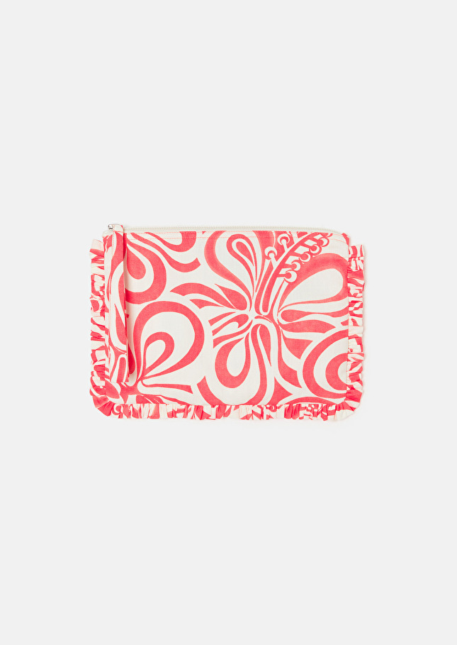 Pochette Sabrina écrue à motif graphique corail Corail TARA JARMON