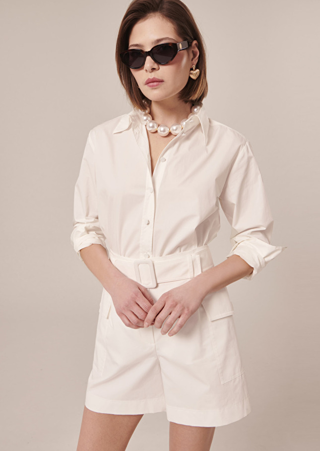 Short Sylviane blanc en coton Blanc TARA JARMON