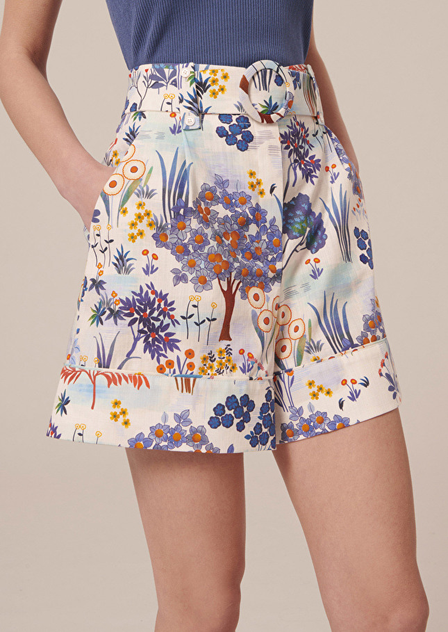 Short Shelby bleu imprimé fleuri en coton Bleu TARA JARMON
