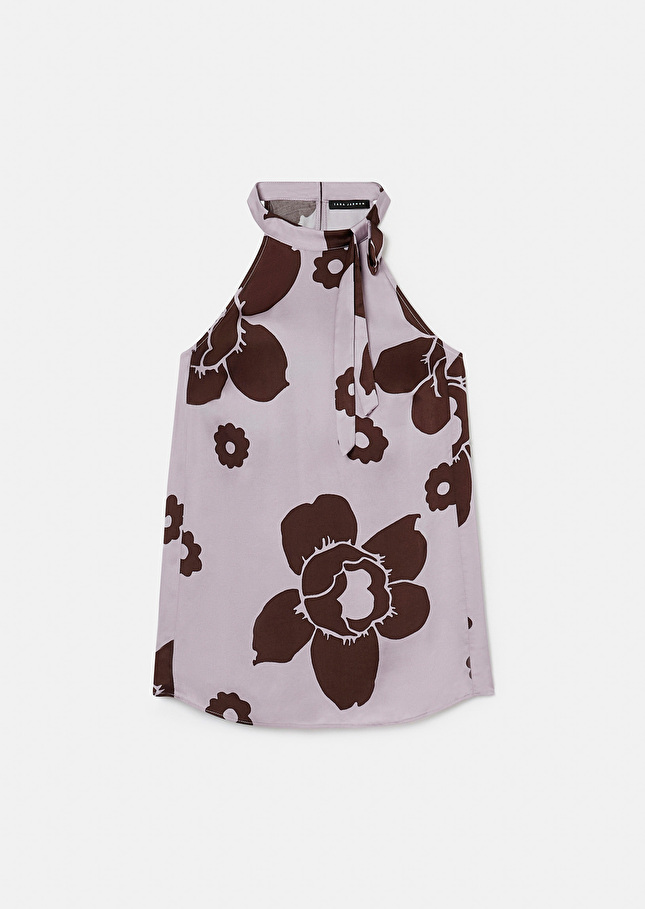Top Tierri violet imprimé fleuri en satin Parme TARA JARMON