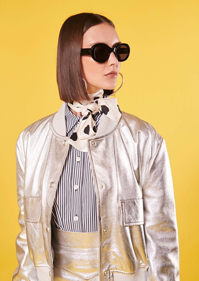 Veste Valma en cuir argent Argent TARA JARMON
