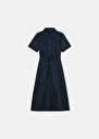 Robe Retronie bleu nuit en popeline Cognac, Nocturne TARA JARMON