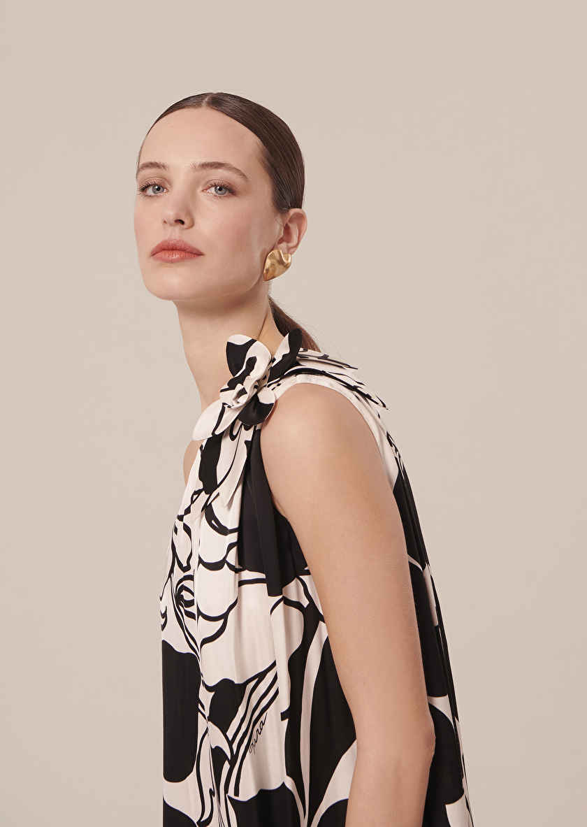 Robe Rekia écrue imprimée à fleurs noires Craie TARA JARMON