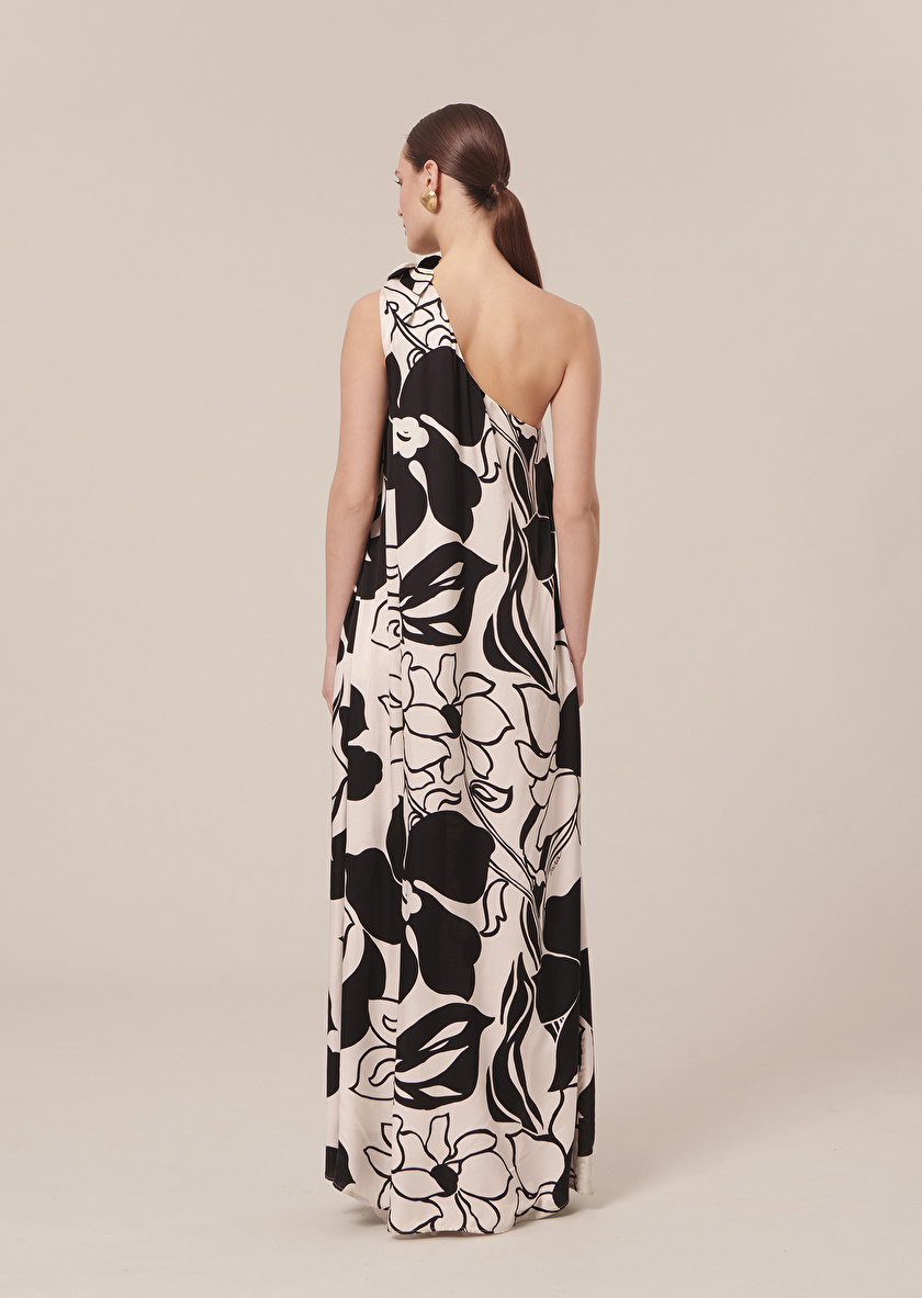 Robe Rekia écrue imprimée à fleurs noires Craie TARA JARMON