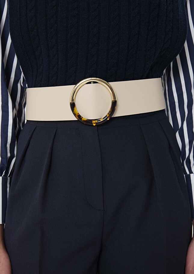 Ceinture Lauren écrue en cuir lisse Craie TARA JARMON