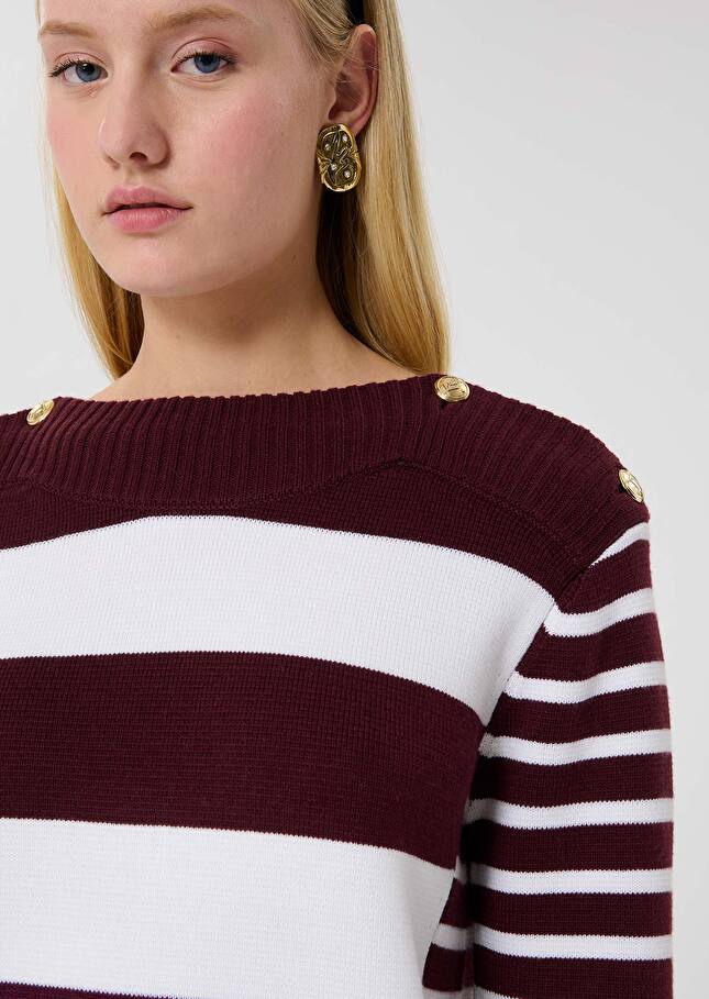 Pull Poetesse bordeaux à rayures en laine Bordeaux TARA JARMON