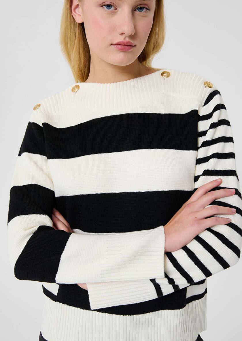 Pull Poetesse écru à rayures en laine Ecru TARA JARMON
