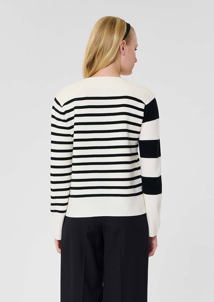 Pull Poetesse écru à rayures en laine Ecru TARA JARMON