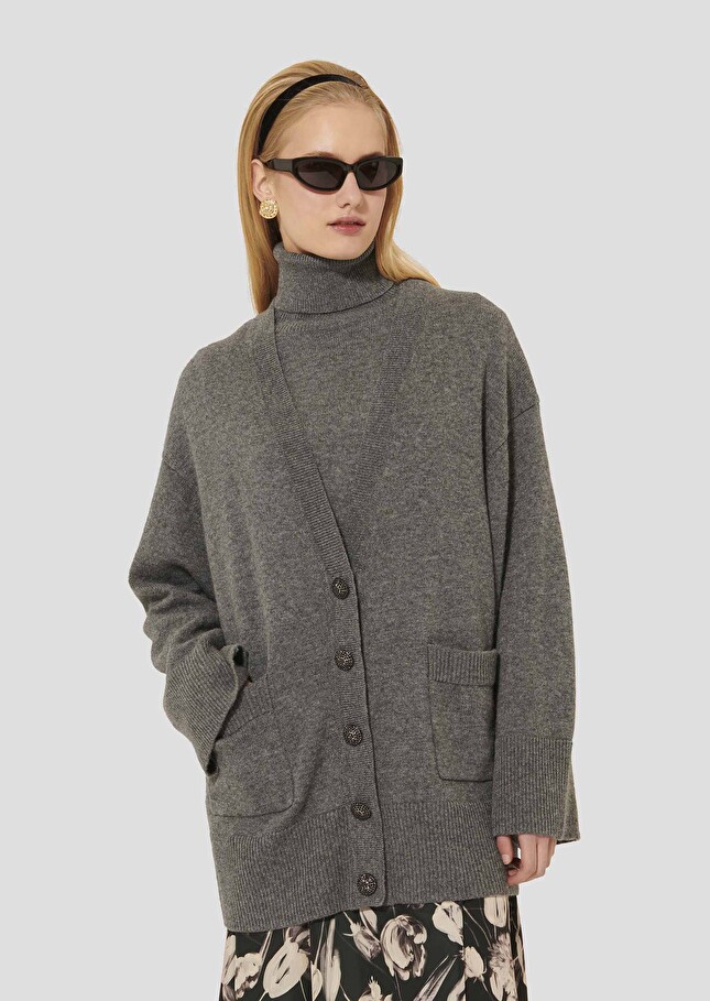 Gilet Ginger gris en laine merinos et alpaga Gris chine TARA JARMON