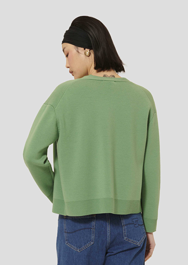 Gilet Gibus vert en laine merinos Amande TARA JARMON