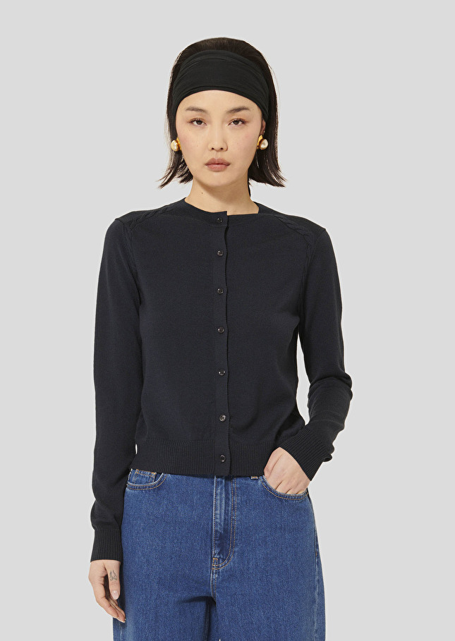 Gilet Ginno bleu nuit en laine merinos extrafine Nuit TARA JARMON