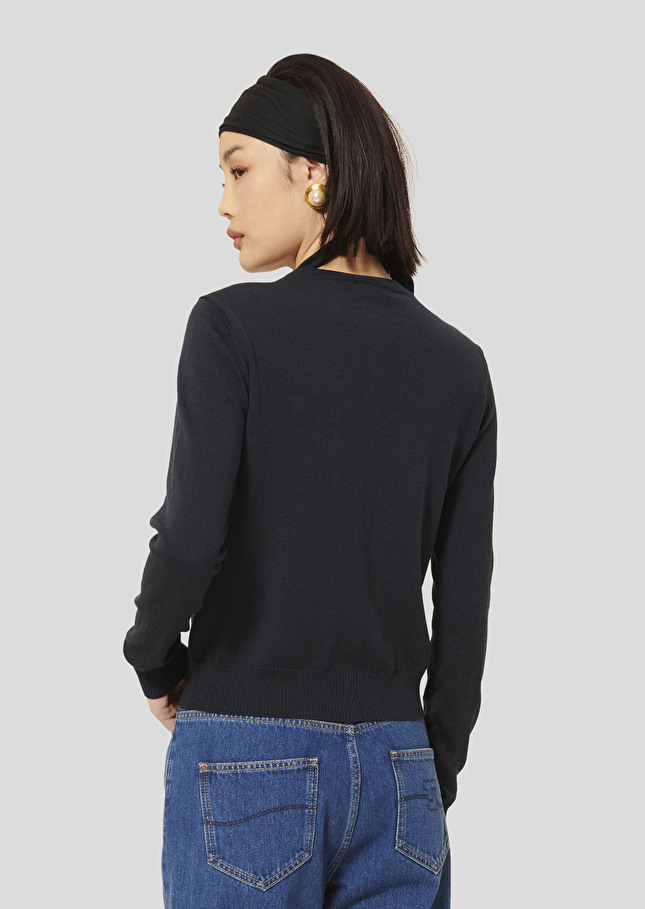 Gilet Ginno bleu nuit en laine merinos extrafine Nuit TARA JARMON