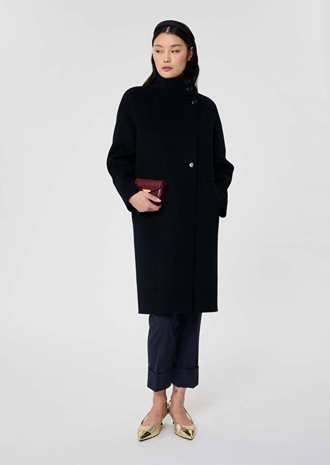 Manteau Mafalda bleu nuit en laine double face Nuit TARA JARMON