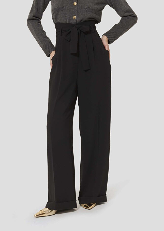 Pantalon Pia noir en crêpe Charcoal TARA JARMON