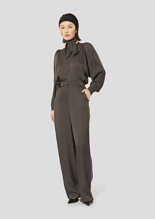 Pantalon Porticcio noir imprimé à pois Charcoal TARA JARMON