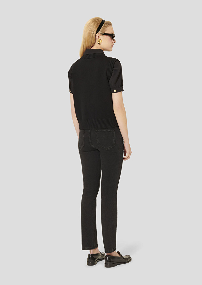 Pull Pimprenelle noir en laine et coton Charcoal TARA JARMON