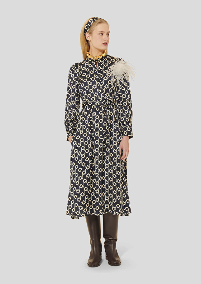 Robe Rivoltina bleu nuit à fleurs écrues Nuit TARA JARMON