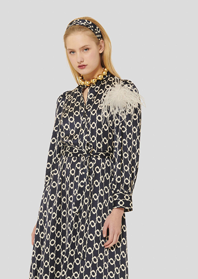 Robe Rivoltina bleu nuit à fleurs écrues Nuit TARA JARMON