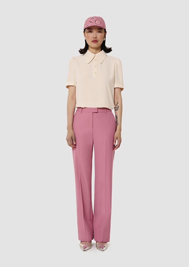 Pantalon Poupee rose en laine tailleur Bois de rose TARA JARMON