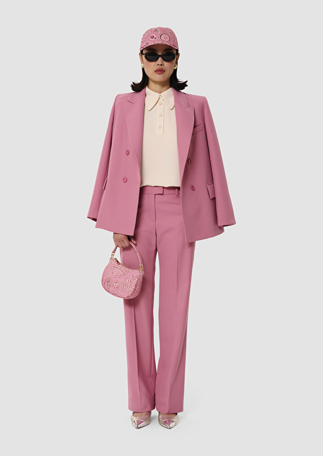 Pantalon Poupee rose en laine tailleur Bois de rose TARA JARMON