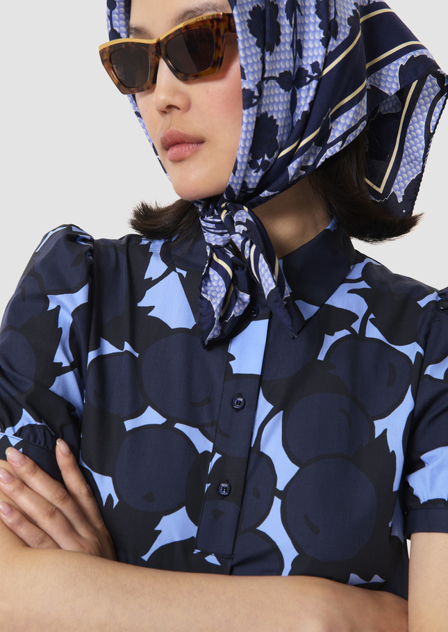 Robe Romancine bleue imprimée cerises Horizon TARA JARMON