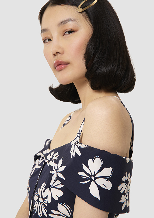Robe Raquelita bleu nuit imprimé fleuri Nuit TARA JARMON
