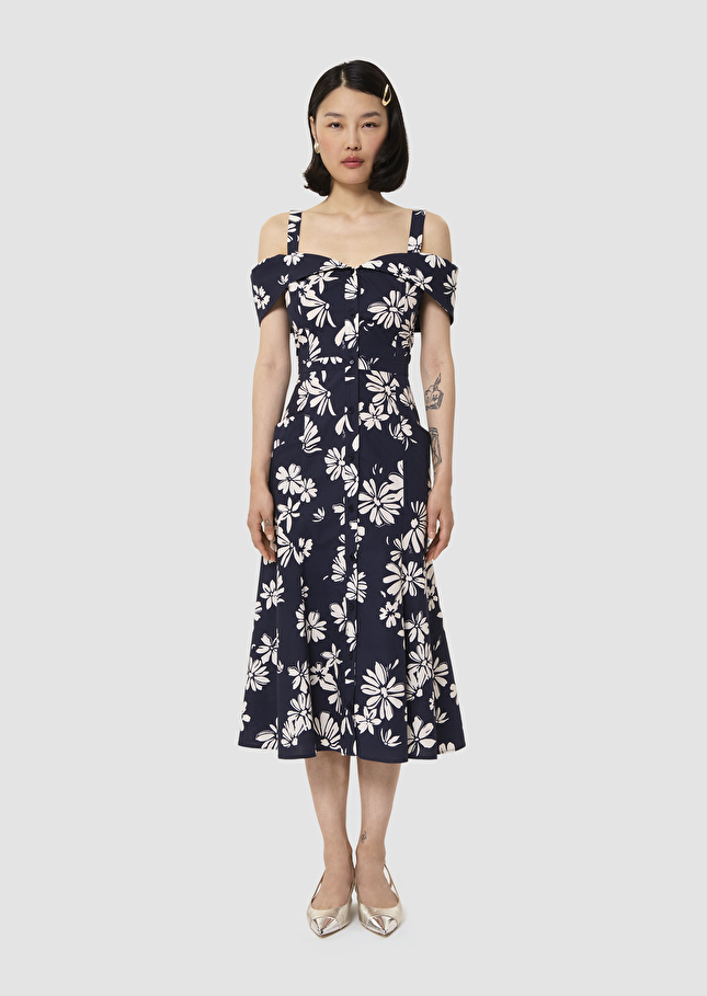 Robe Raquelita bleu nuit imprimé fleuri Nuit TARA JARMON