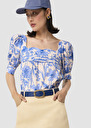 Top Talma écru imprimé fleurs bleues Champagne TARA JARMON