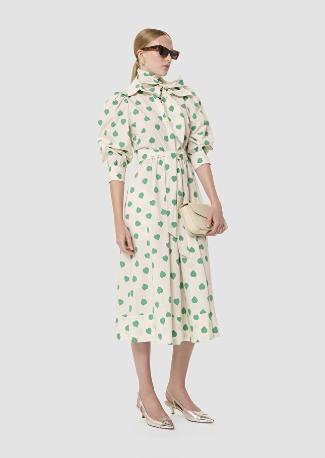 Robe Rivoltine écrue imprimé coeurs en popeline Pistache TARA JARMON