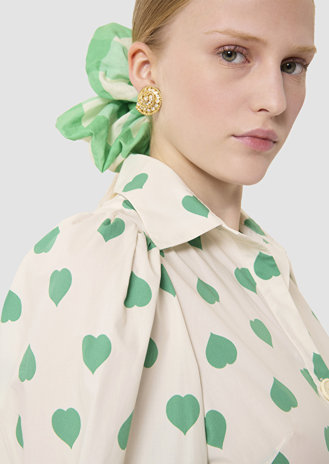Robe Rivoltine écrue imprimé coeurs en popeline Pistache TARA JARMON