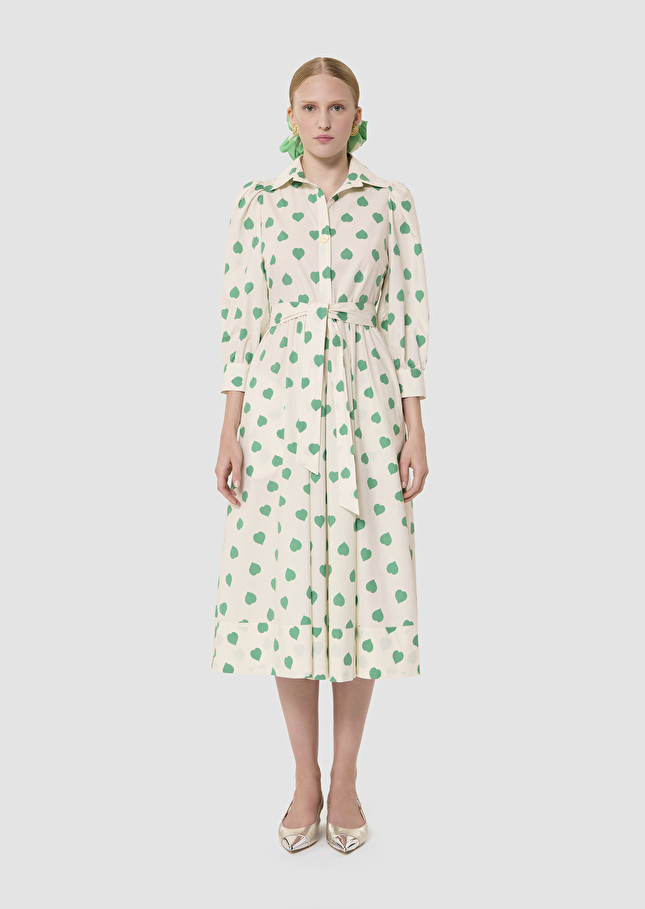 Robe Rivoltine écrue imprimé coeurs en popeline Pistache TARA JARMON