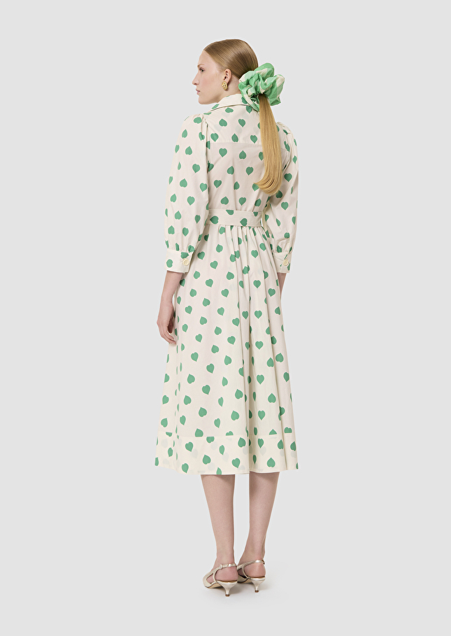 Robe Rivoltine écrue imprimé coeurs en popeline Pistache TARA JARMON