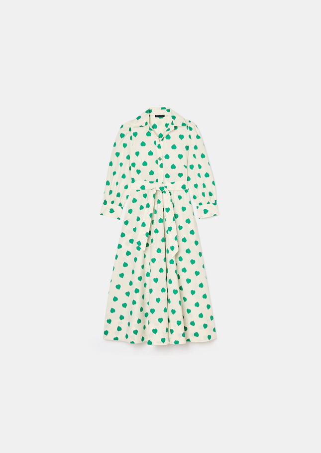 Robe Rivoltine écrue imprimé coeurs en popeline Pistache TARA JARMON