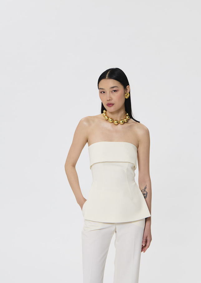Top Tonnie écru en toile tailleur Ecru TARA JARMON
