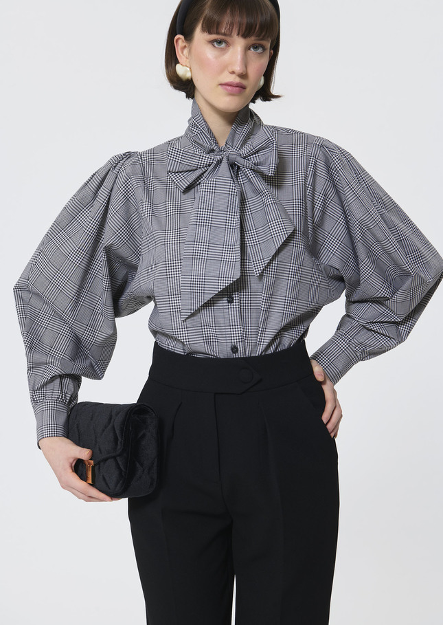 Chemise Candya grise en vichy patchwork en popeline Charcoal TARA JARMON