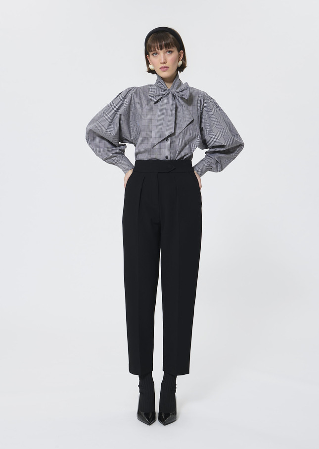 Chemise Candya grise en vichy patchwork en popeline Charcoal TARA JARMON