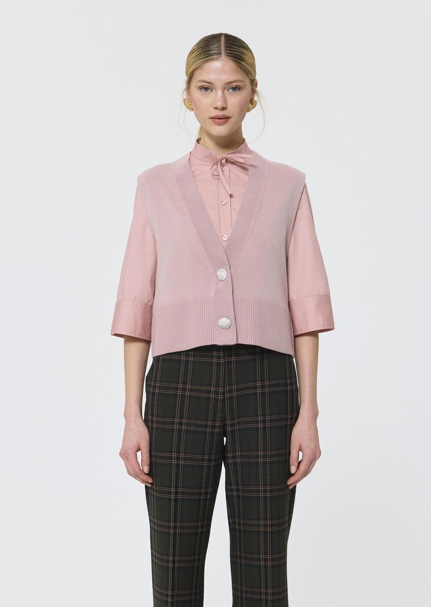 Gilet Gilles rose pâle en laine et alpaga Blush TARA JARMON