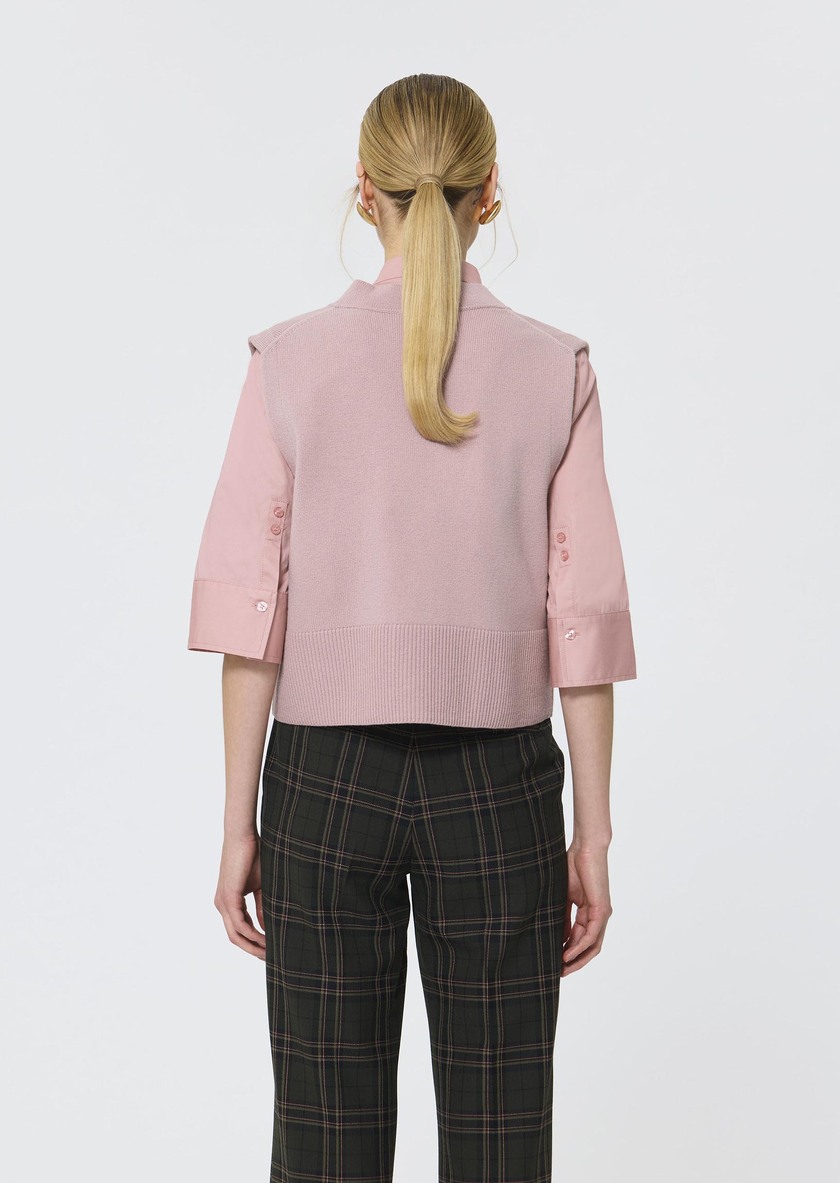 Gilet Gilles rose pâle en laine et alpaga Blush TARA JARMON