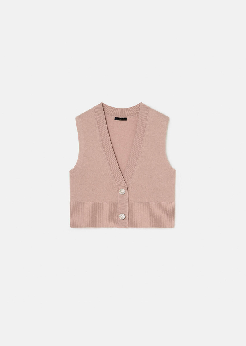 Gilet Gilles rose pâle en laine et alpaga Blush TARA JARMON