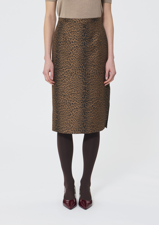 Jupe Jaden beige en jacquard léopard Noisette TARA JARMON