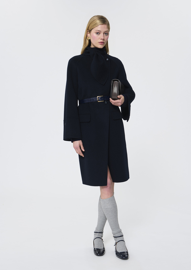 Manteau Mocca bleu nuit en laine double face Nuit TARA JARMON