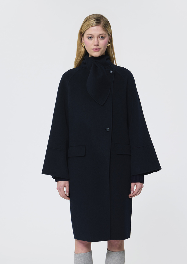 Manteau Mocca bleu nuit en laine double face Nuit TARA JARMON