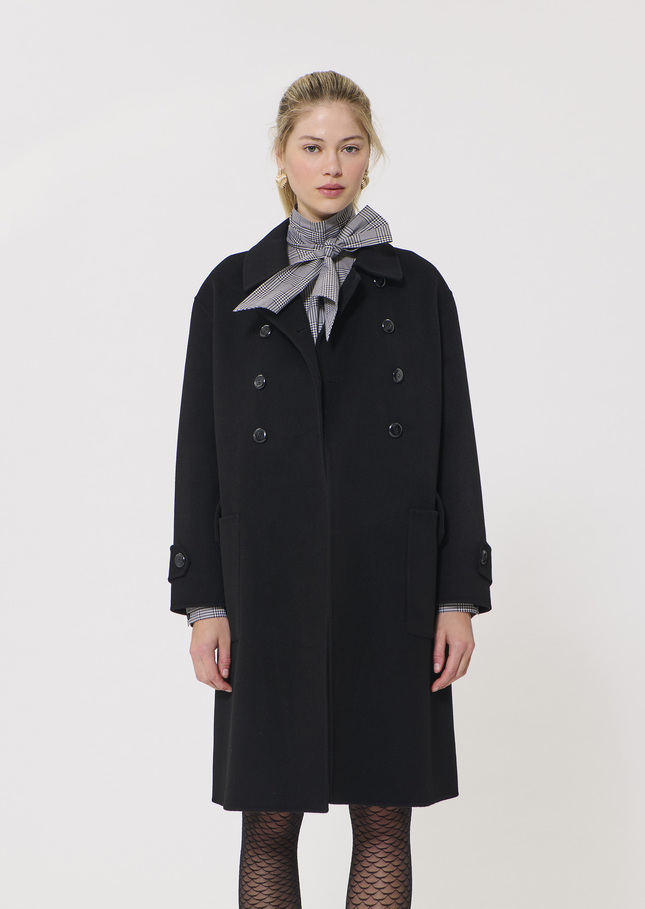 Manteau Maeline noir en laine double face Noir TARA JARMON